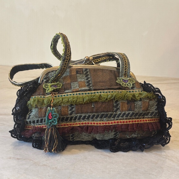 Real French Tapestry Ruffle Floral Bag – One of a Kind, Never Used, Romantic - Picture 2 of 13